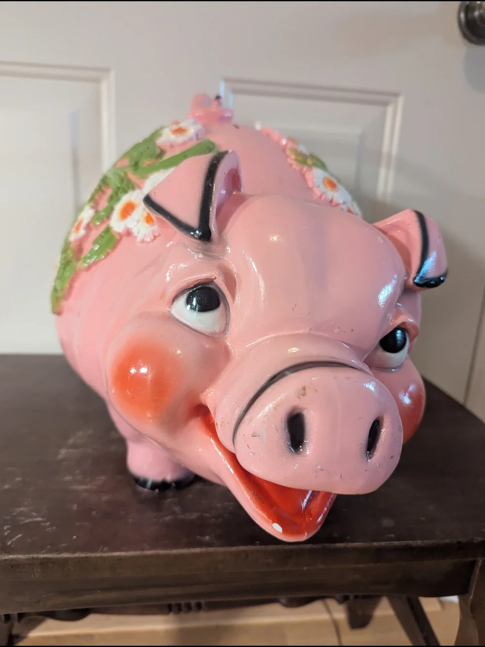 Vintage 1976 Pink Floral Ceramic Pig Piggy Bank - Picture 11 of 16